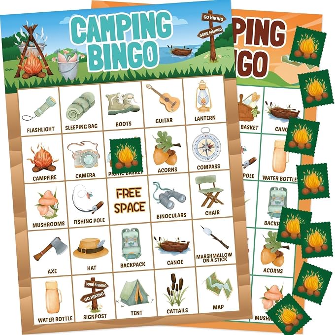 Fancy Land Camping Bingo Game for Kids 24 Players Outdoor Adventure Supply | Camp Activities - Image 1