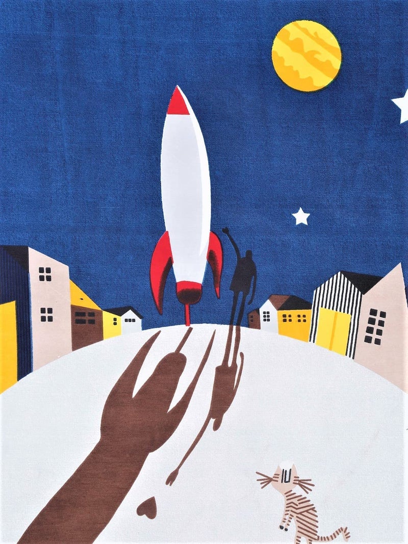 Blenzza Deco™ 180TC Glace Cotton Kids Room Single Flat Printed Bed Sheet with 1 Pillow Cover (60*90Inch) (Rocket) - Image 2