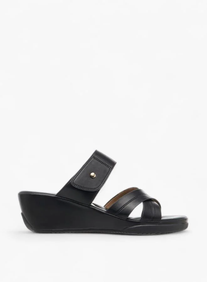 Flora Bella By Shoexpress Women Monogram Print Slip-On Sandals with Wedge Heel