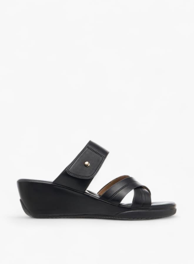 Flora Bella By Shoexpress Women Monogram Print Slip-On Sandals with Wedge Heel - Image 2