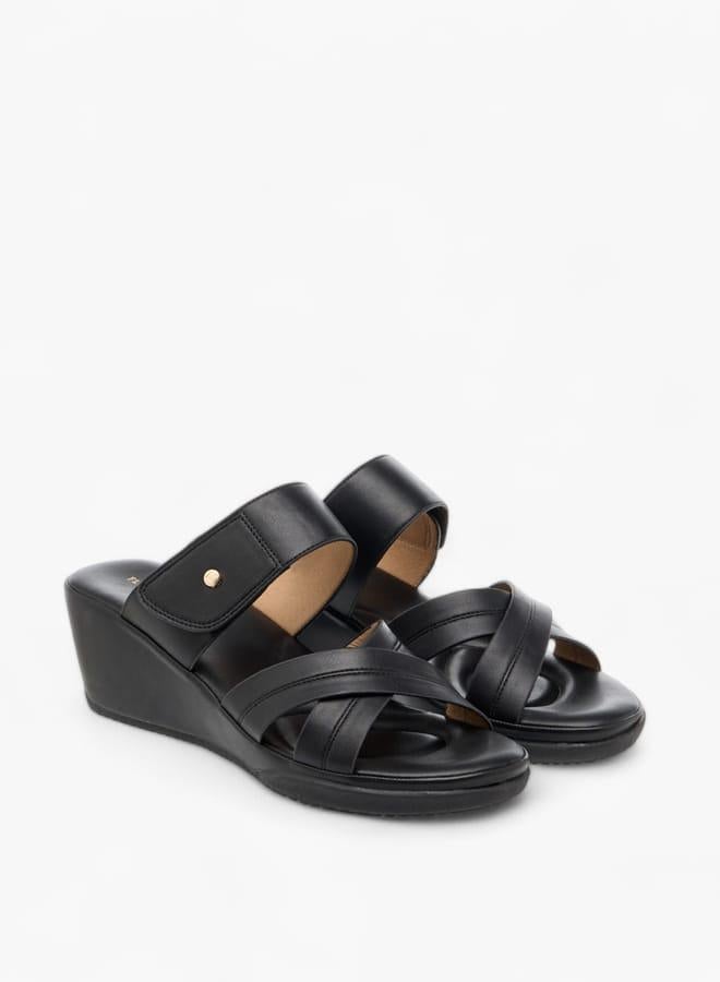 Flora Bella By Shoexpress Women Monogram Print Slip-On Sandals with Wedge Heel - Image 3