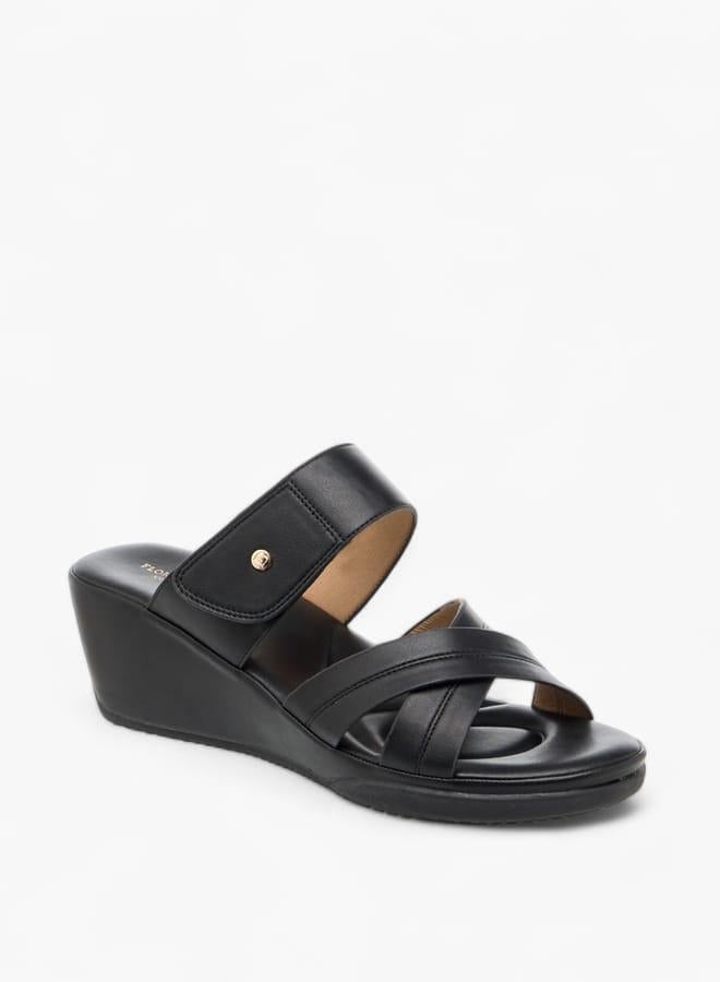 Flora Bella By Shoexpress Women Monogram Print Slip-On Sandals with Wedge Heel - Image 1