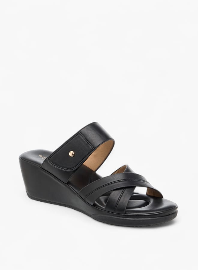 Flora Bella By Shoexpress Women Monogram Print Slip-On Sandals with Wedge Heel  - Image 2