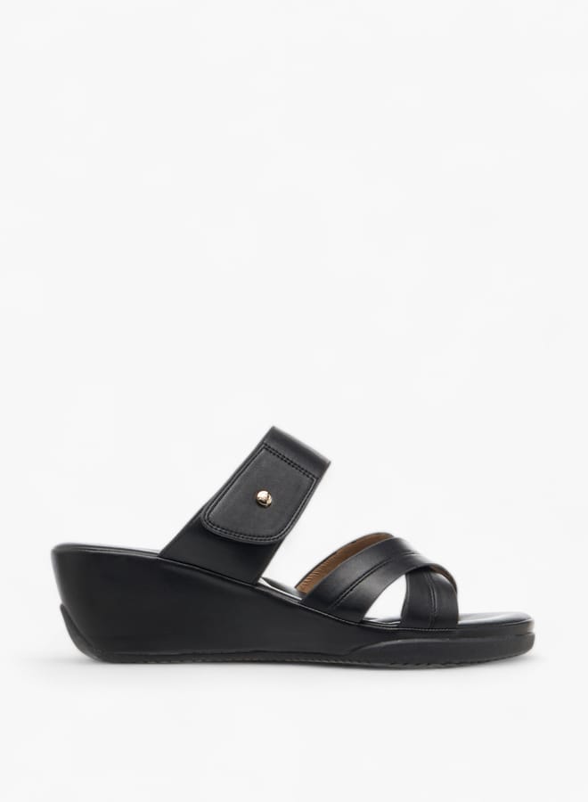 Flora Bella By Shoexpress Women Monogram Print Slip-On Sandals with Wedge Heel  - Image 3