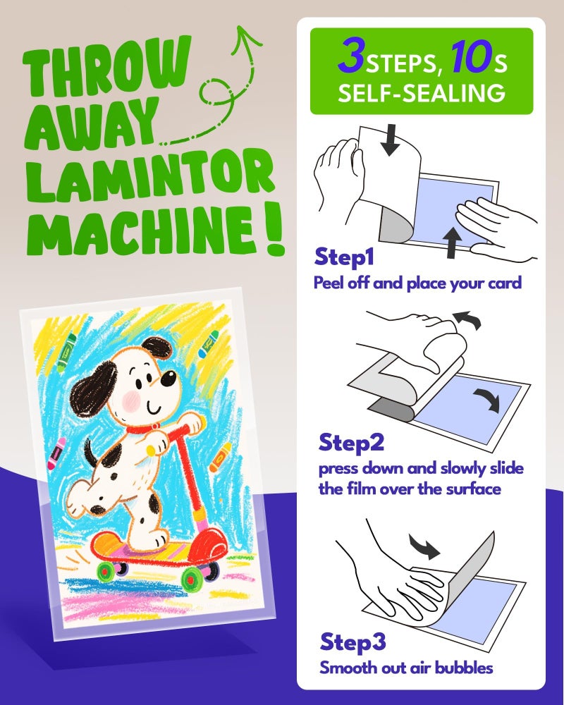 Uinkit 4mil Thicker Self-Adhesive Laminating Sheets, 10Pack Letter Size 8.5x11" - Peel & Stick, No Heat Needed - Dry-Erase Friendly Surface for Reusable Documents, Kids Art, Posters & Crafts - Image 5
