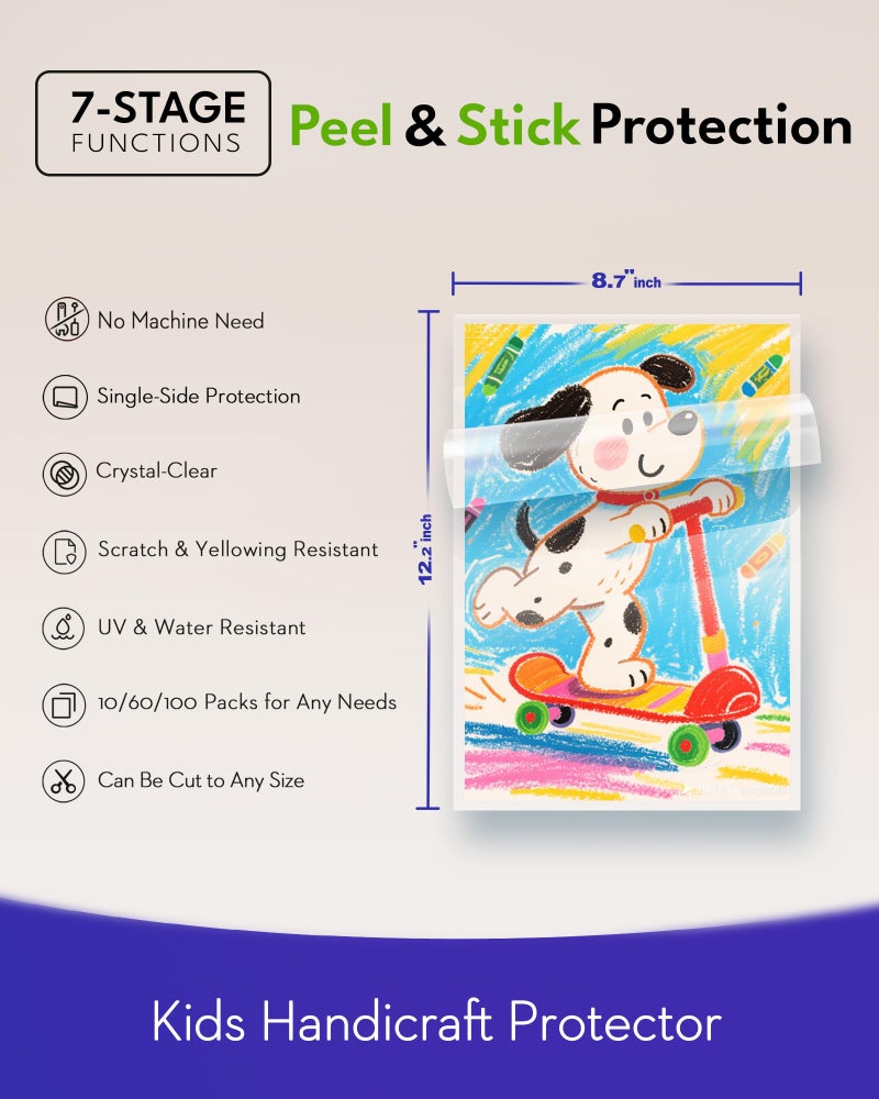 Uinkit 4mil Thicker Self-Adhesive Laminating Sheets, 10Pack Letter Size 8.5x11" - Peel & Stick, No Heat Needed - Dry-Erase Friendly Surface for Reusable Documents, Kids Art, Posters & Crafts - Image 2