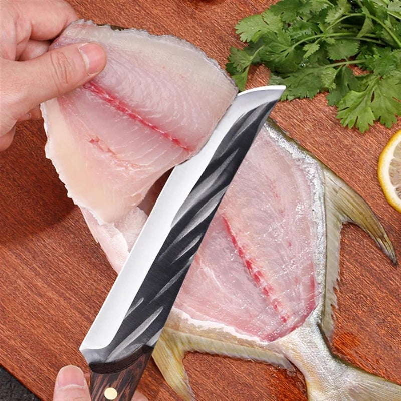 Captoola سكين تقطيع اللحم من كابتولا، سكين عظام، سكين فيليه مطروق يدويًا، سكين شيف كامل، سكين تقطيع اللحم والخضار، سكين مطبخ للأسماك، عبوة من 1 - Image 5