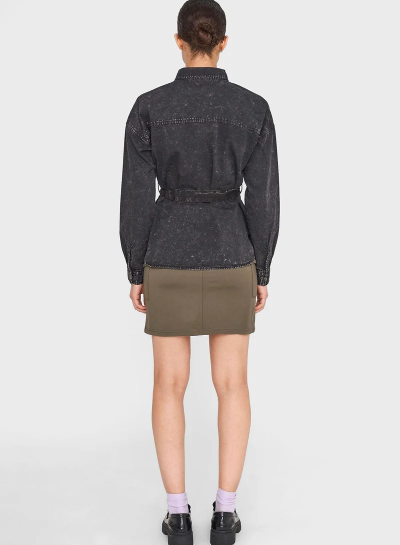 NOISY MAY Belted Denim Shirt