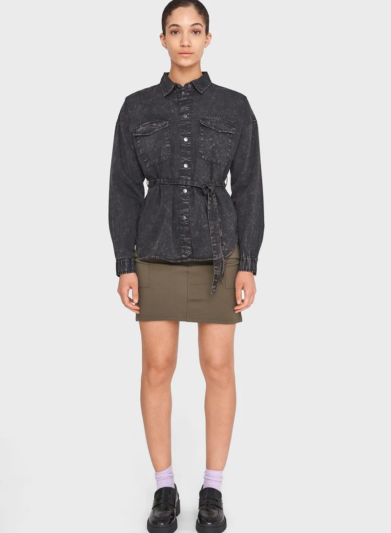 NOISY MAY Belted Denim Shirt