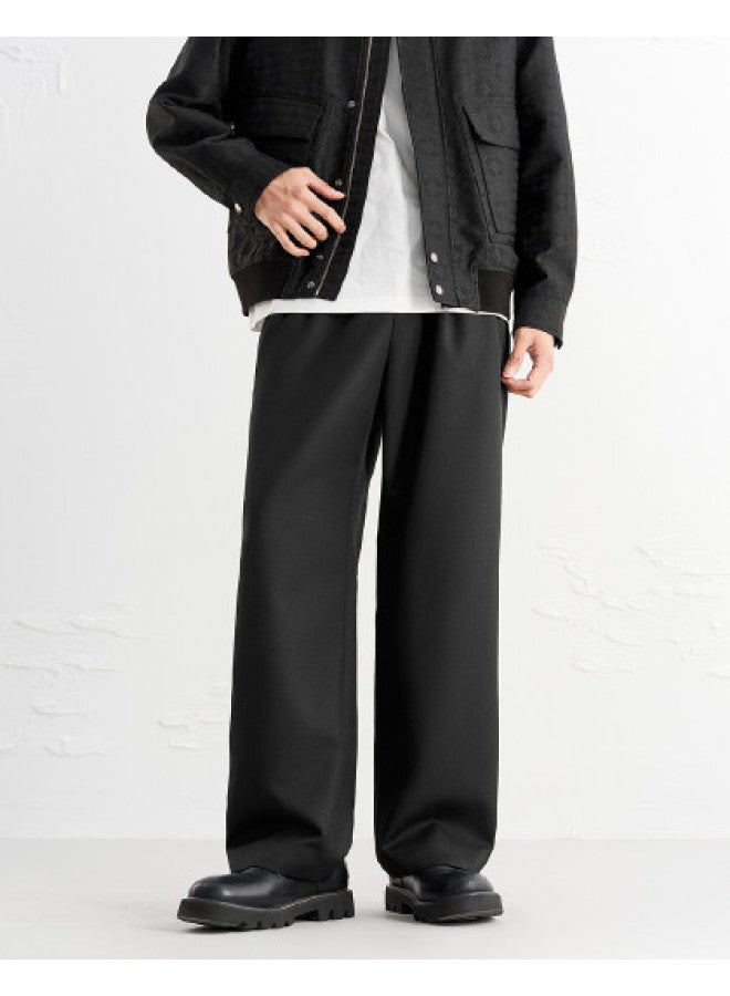 Waxbird Men's Wear 2025 Autumn Straight-leg Textured Metal Button Black Commuting Business Casual Trousers - Image 1