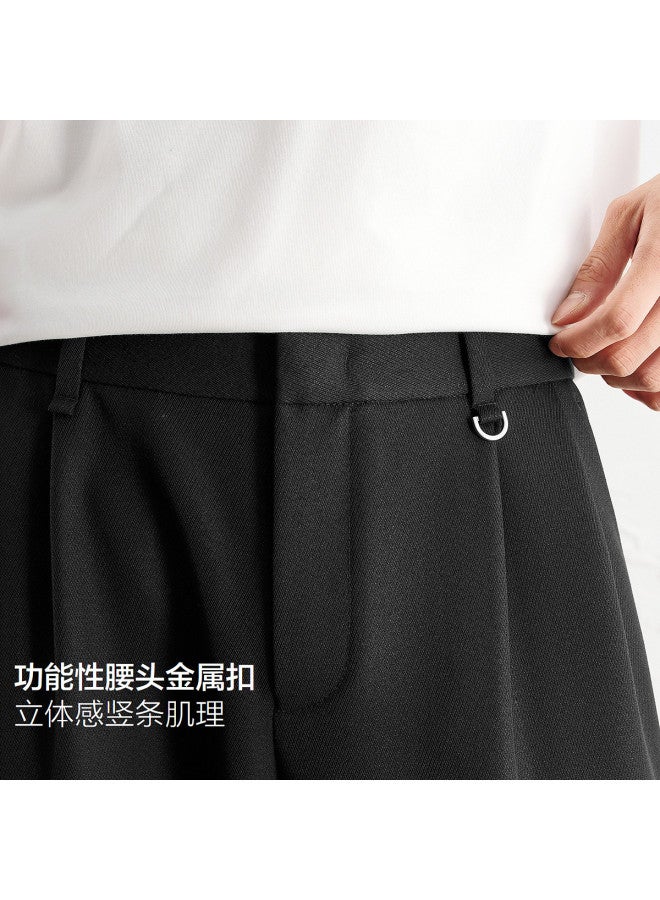 Waxbird Men's Wear 2025 Autumn Straight-leg Textured Metal Button Black Commuting Business Casual Trousers - Image 4