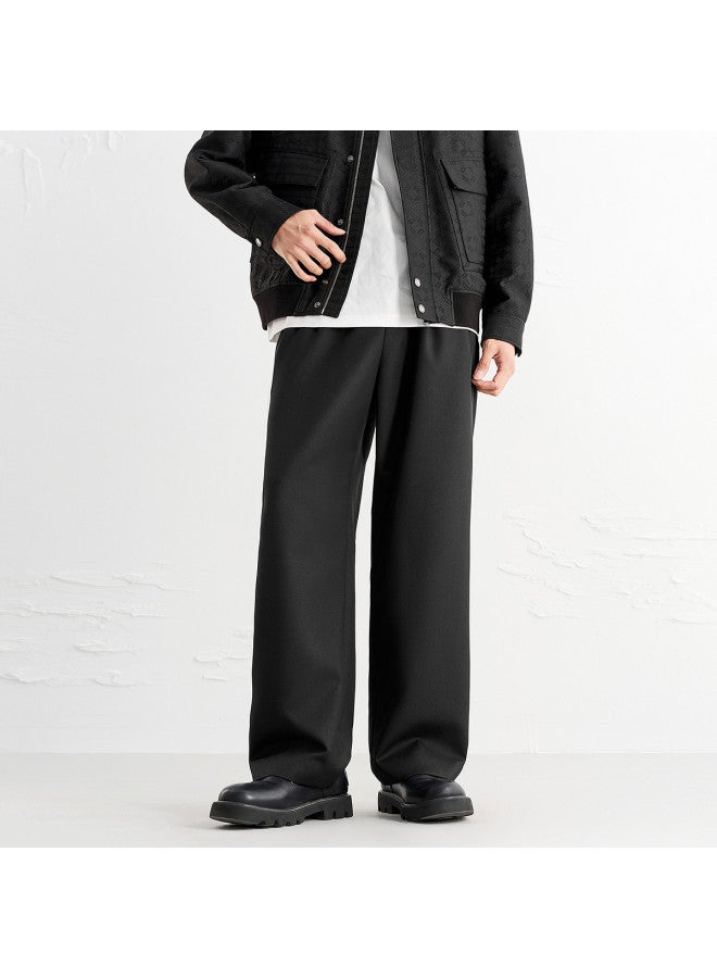 Waxbird Men's Wear 2025 Autumn Straight-leg Textured Metal Button Black Commuting Business Casual Trousers - Image 2