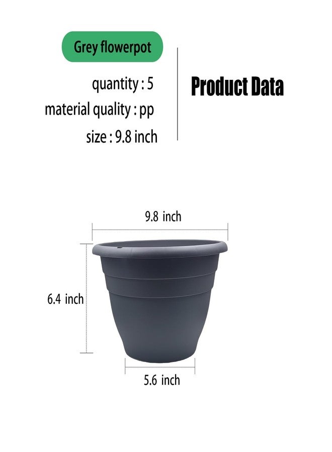RooTrimmer 5-Pack 10 inch Plastic Planters, Round Flower Pots with Drainage Holes, Thick Sturdy Traditional Garden Pots Indoor and Outdoor(Dark Gray) - Image 3