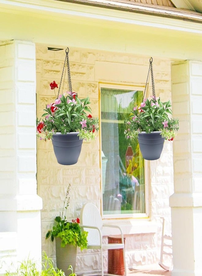 RooTrimmer 5-Pack 10 inch Plastic Planters, Round Flower Pots with Drainage Holes, Thick Sturdy Traditional Garden Pots Indoor and Outdoor(Dark Gray) - Image 4