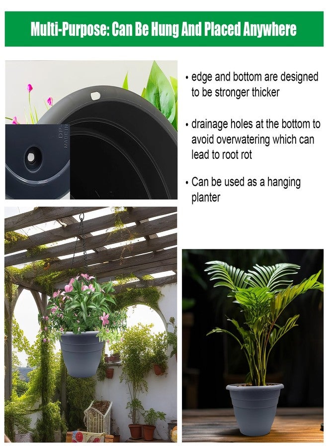 RooTrimmer 5-Pack 10 inch Plastic Planters, Round Flower Pots with Drainage Holes, Thick Sturdy Traditional Garden Pots Indoor and Outdoor(Dark Gray) - Image 2