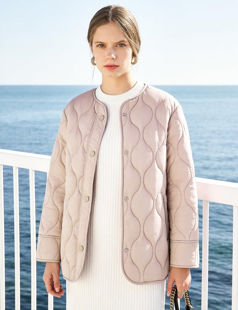 Flygo Women's Oversized Quilted Lightweight Jacket Button Down Puffer Padded Outerwear with Pocket(Pink-M) - Image 2