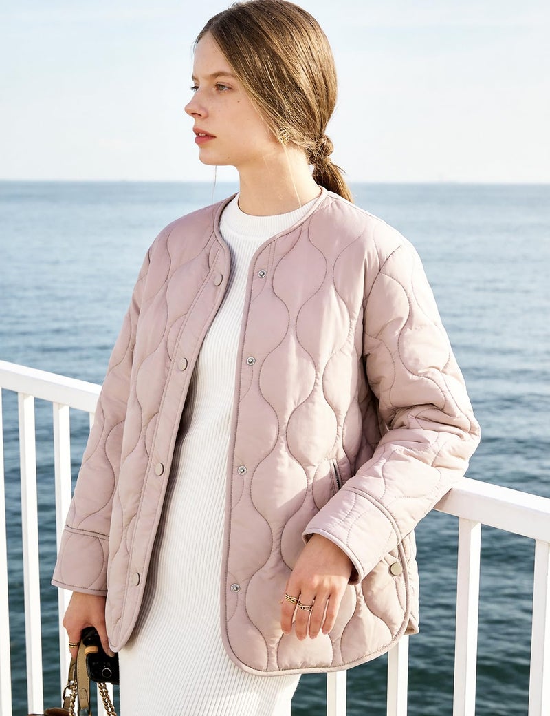 Flygo Women's Oversized Quilted Lightweight Jacket Button Down Puffer Padded Outerwear with Pocket(Pink-M) - Image 3