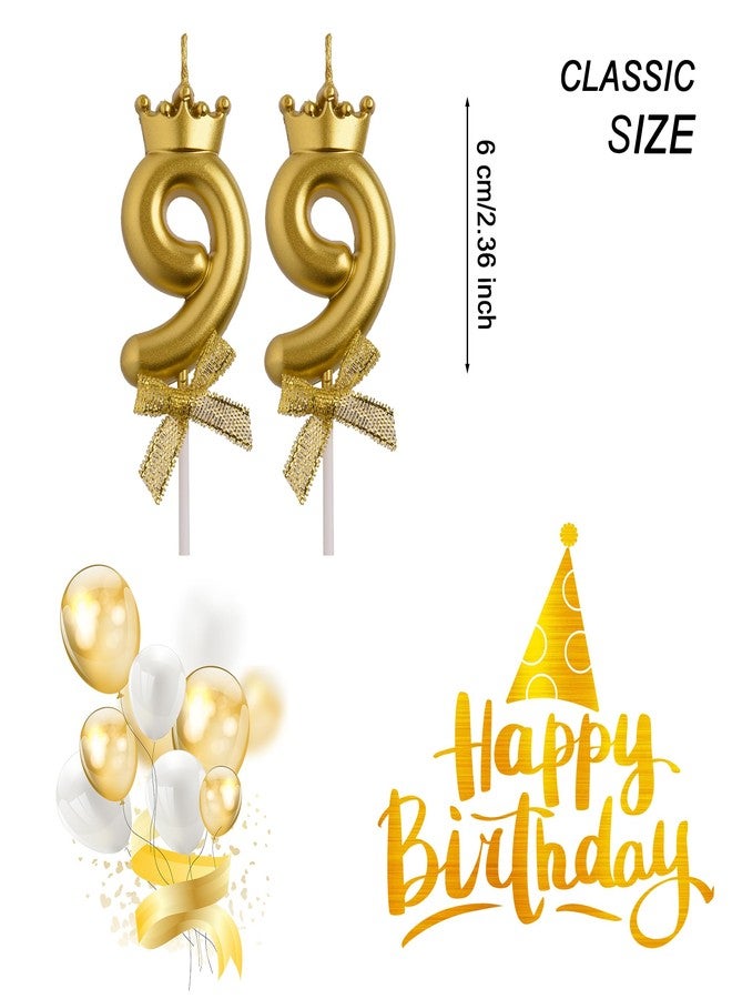 AOOLADA 99th Birthday Candles, Gold 99 Year Old Number Birthday Candles, Happy Birthday Cake Topper Gifts Party Decorations for Men Women - Image 2
