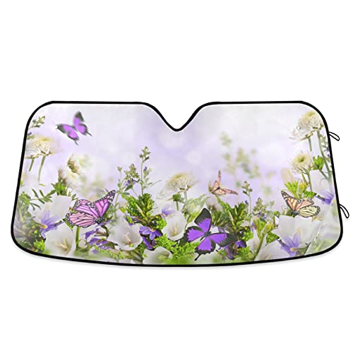 Vdsrup Magical Garden Butterfly Car Windshield Sun Shade Spring Summer Flowers Sun Shield UV Ray Protection Foldable Sun Visor for Front Window Blocks Automotive Interior Accessories 55 X 27.6 in - Image 1
