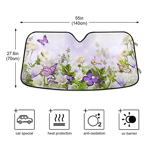 Vdsrup Magical Garden Butterfly Car Windshield Sun Shade Spring Summer Flowers Sun Shield UV Ray Protection Foldable Sun Visor for Front Window Blocks Automotive Interior Accessories 55 X 27.6 in - Image 3