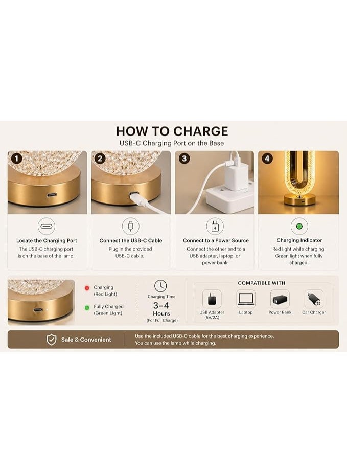 Luxury Oval Crystal Table Lamp Mini USB 400mah Rechargeble night Lamp – 3 Color Changing LED Desk Lamp, Size 10cm Base, 12cm Top Length, 26cm Height For Office, Bedside Lamp, Bedroom Night Light - Image 5