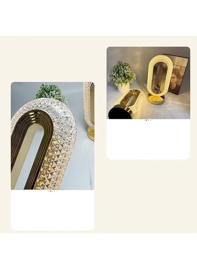 Luxury Oval Crystal Table Lamp Mini USB 400mah Rechargeble night Lamp – 3 Color Changing LED Desk Lamp, Size 10cm Base, 12cm Top Length, 26cm Height For Office, Bedside Lamp, Bedroom Night Light - Image 3