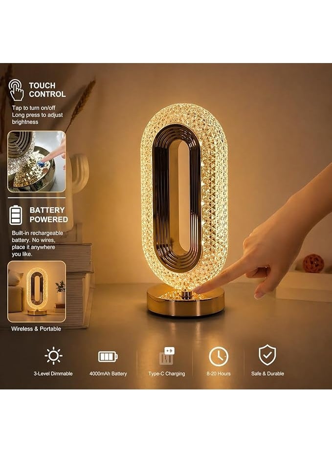 Luxury Oval Crystal Table Lamp Mini USB 400mah Rechargeble night Lamp – 3 Color Changing LED Desk Lamp, Size 10cm Base, 12cm Top Length, 26cm Height For Office, Bedside Lamp, Bedroom Night Light - Image 2