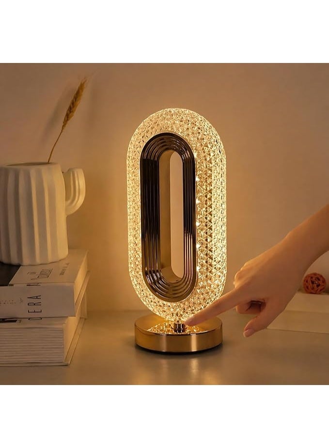 Luxury Oval Crystal Table Lamp Mini USB 400mah Rechargeble night Lamp – 3 Color Changing LED Desk Lamp, Size 10cm Base, 12cm Top Length, 26cm Height For Office, Bedside Lamp, Bedroom Night Light - Image 1