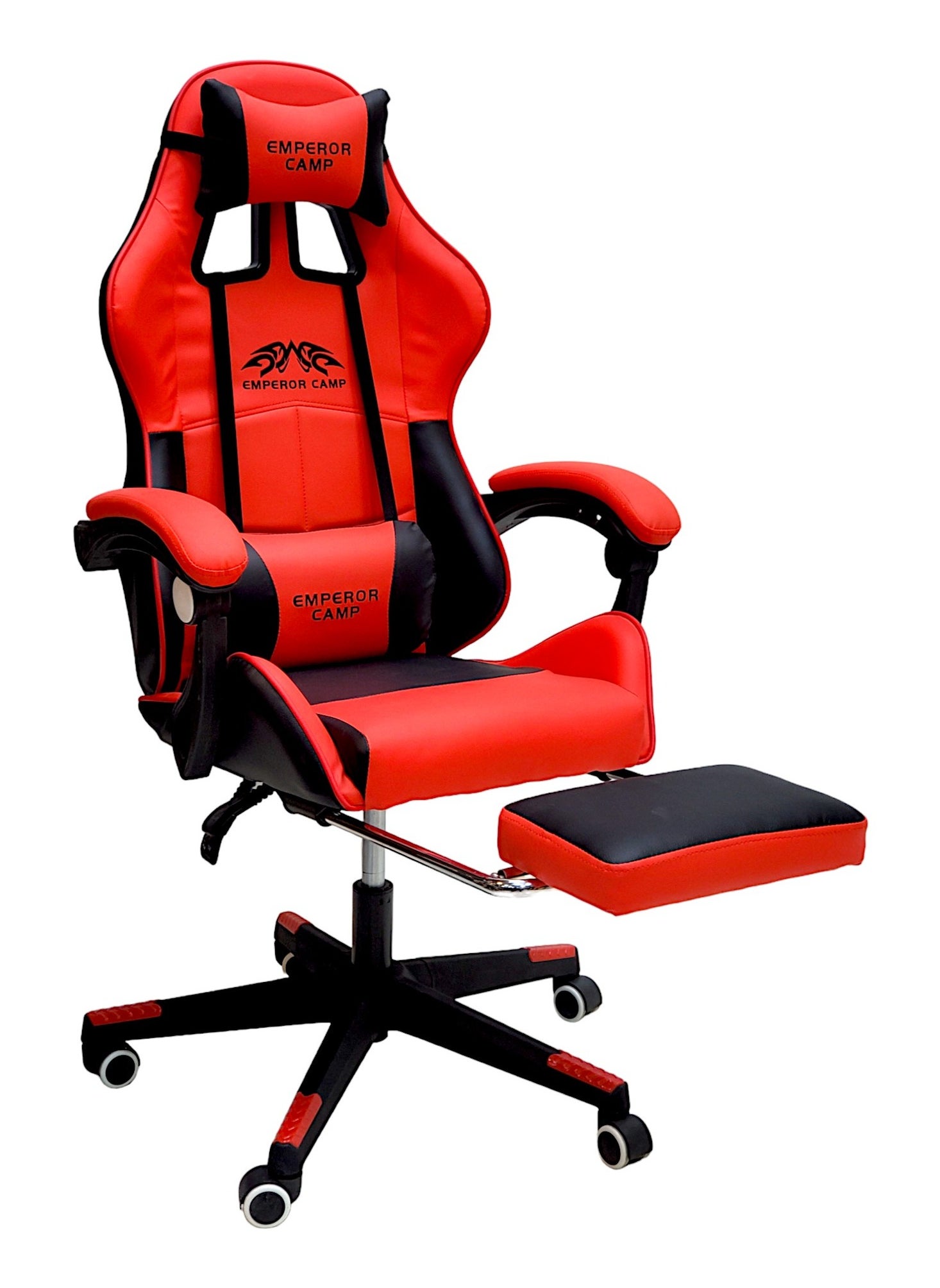 Sabir & Bros Furniture LLC SBF High Back Gaming Chair with Footrest - Premium Leather, Padded Armrests, Adjustable Height, Headrest Cushion & Reclining Backrest, Swivel Office Computer Chair, Red Black 