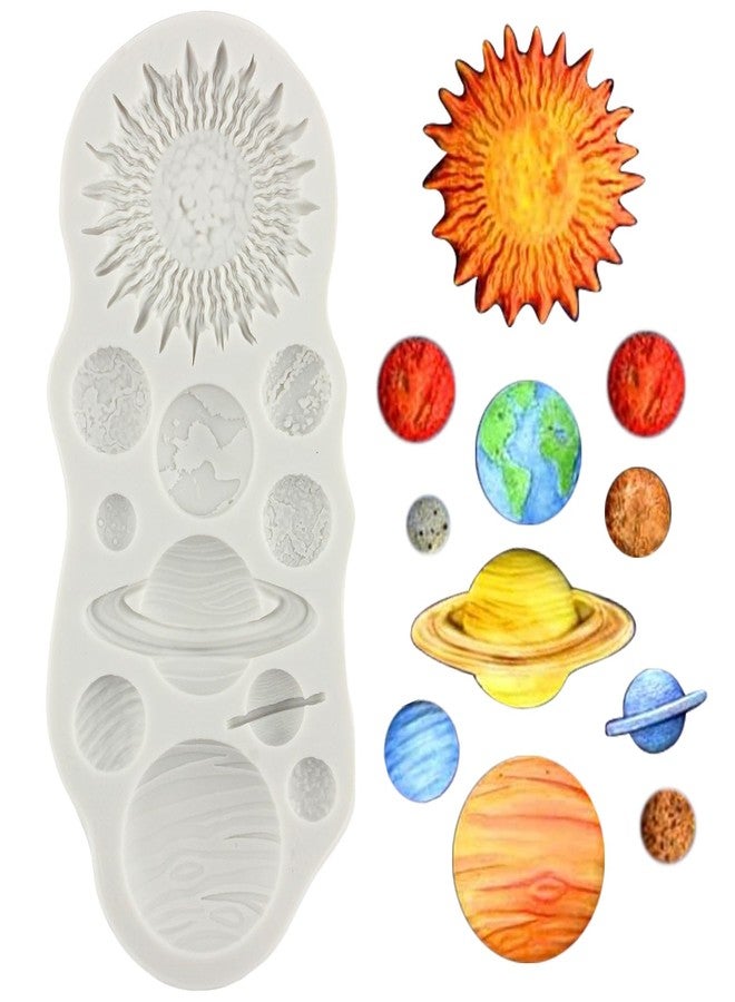 QDMOLDS Planets Silicone Mold Earth Venus Saturn Mars Jupiter Fondant Molds for Space Themed Cake Decorating Cupcake Topper Polymer Clay Chocolate Gum Paste - Image 1