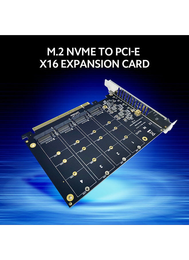 M.2 NVME to PCI-E X16 Adapter Card Expansion Card with Four M.2 M-Key Interfaces Support 2230/2242/2260/2280 M.2 SSD