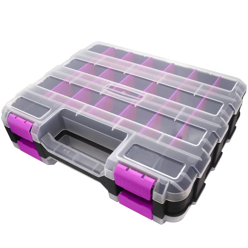 BUSY-CORNER Tools Organizer Box Small Parts Storage Box 50-Compartment Double Side Hardware Organizers with Removable Plastic Dividers for Screws, Nuts, Nails, Bolts, Purple - Image 1