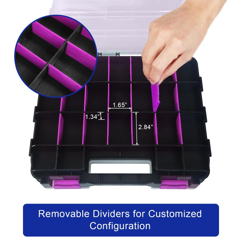BUSY-CORNER Tools Organizer Box Small Parts Storage Box 50-Compartment Double Side Hardware Organizers with Removable Plastic Dividers for Screws, Nuts, Nails, Bolts, Purple - Image 4