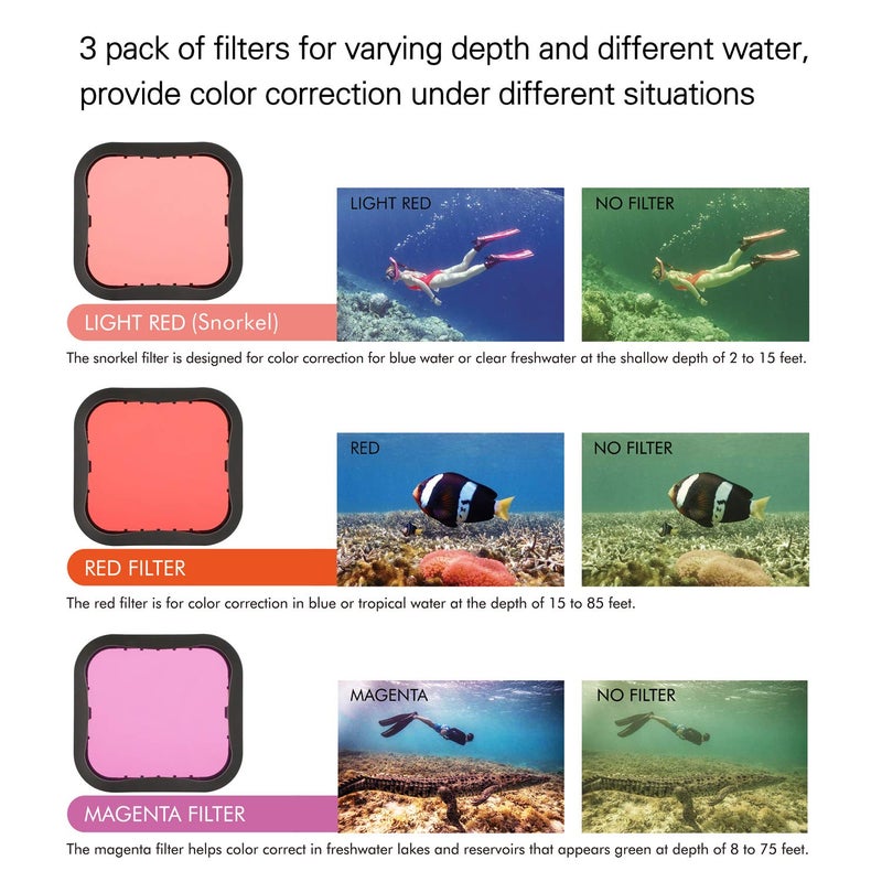 SOONSUN 3 Pack Dive Filter for GoPro Hero 5 6 7 Black Super Suit Dive Housing - Red,Light Red and Magenta Filter - Enhances Colors for Various Underwater Video and Photography Conditions - Image 4