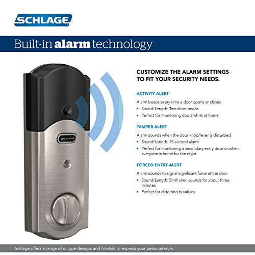 SCHLAGE BE469ZP CAM 619 Connect Smart Deadbolt with alarm with Camelot Trim in Satin Nickel, Z-Wave Plus enabled - Image 4