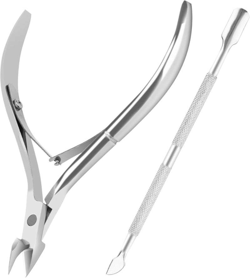 Metal Nail Cuticle Trimmer with Cuticle Pusher and Cutter, 2 Pcs Professional Cuticle Remover Tool Kit, Cuticle Cutter Set, Cuticle Nippers, Cuticle Clippers for Women, Manicure Pedicure Tool YLYL