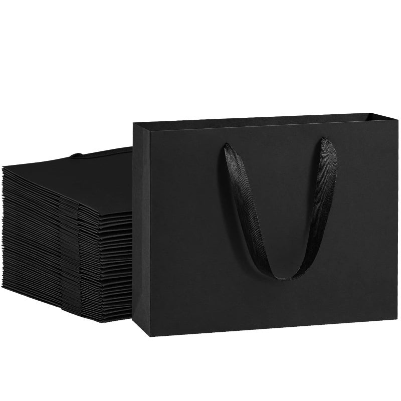 BagDream Black Gift Bags 25 Pack 106x31x83 Heavy Duty Kraft Paper Bags with Handles for Boutique Wedding Party Favor Bags Grocery Retail Merchandise Bags Medium Gift Paper Sacks