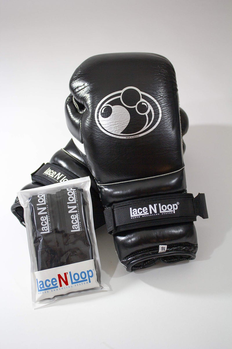 Lace N Loop Straps (Pair) - Lace-Up Boxing Glove Converter (Black (White Logo)) - Image 4