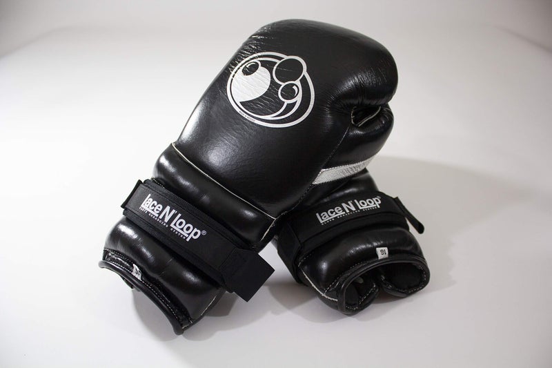 Lace N Loop Straps (Pair) - Lace-Up Boxing Glove Converter (Black (White Logo)) - Image 2