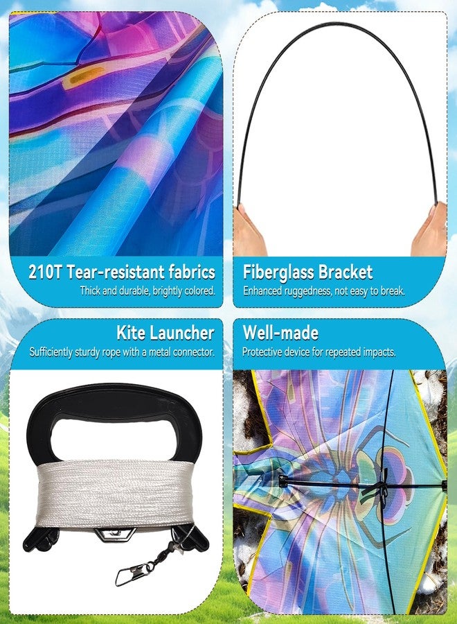 FejoHify 3Pack Large Kites - Butterfly Delta Dragonfly Kites for Kids and Adults, Easy to Fly for Each Park Outdoor Activities (Purple Butterfly+Rainbow Delta+Gold Dragonfly) - Image 5