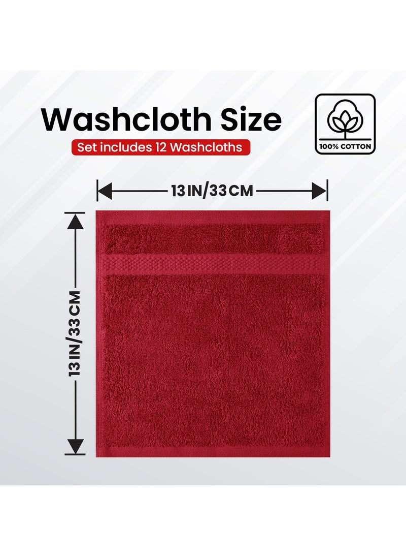 Infinitee Xclusives Infinitee Xclusives [12 Pack] Premium Red Wash Cloths and Face Towels, 13 x 13 Inches (33 x 33cm) 100% Cotton, Soft and Absorbent Washcloths Set - Perfect for Bathroom, Gym, and Spa  - Image 2