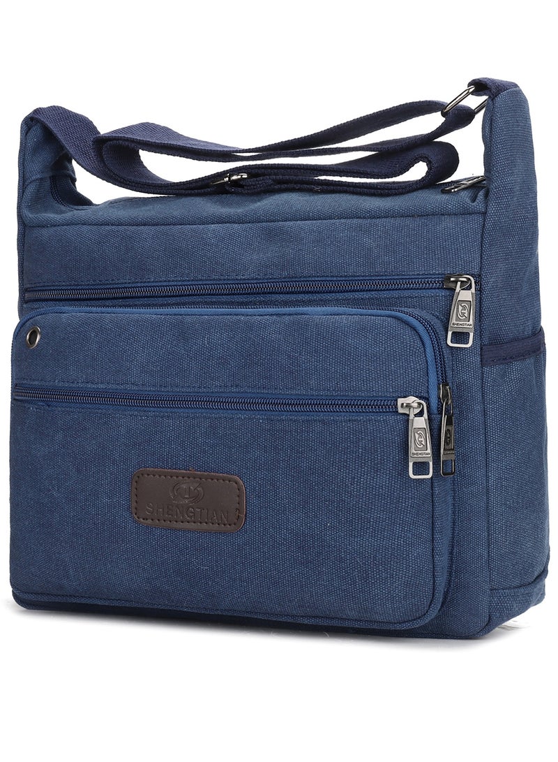 Qiccijoo Qiccijoo Canvas Messenger Bag Shoulder Bag Crossbody Bag for Men or Women Carry Bag Sling Bag Travel Bag for Business Office School Satchel Bags Purse(Blue)  - Image 1