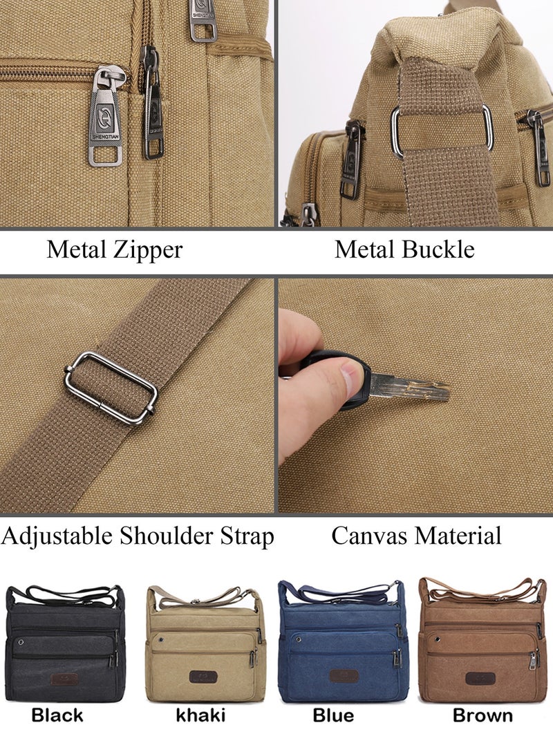 Qiccijoo Qiccijoo Canvas Messenger Bag Shoulder Bag Crossbody Bag for Men or Women Carry Bag Sling Bag Travel Bag for Business Office School Satchel Bags Purse(Blue)  - Image 5