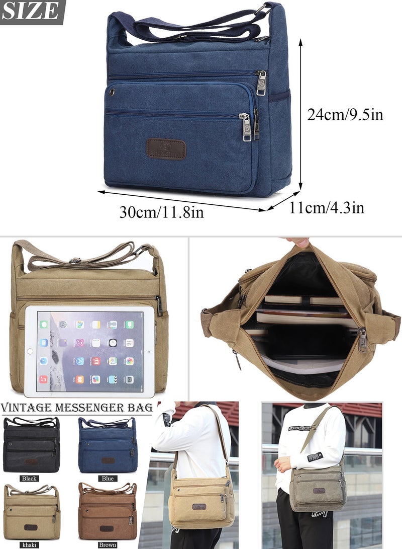 Qiccijoo Qiccijoo Canvas Messenger Bag Shoulder Bag Crossbody Bag for Men or Women Carry Bag Sling Bag Travel Bag for Business Office School Satchel Bags Purse(Blue)  - Image 2