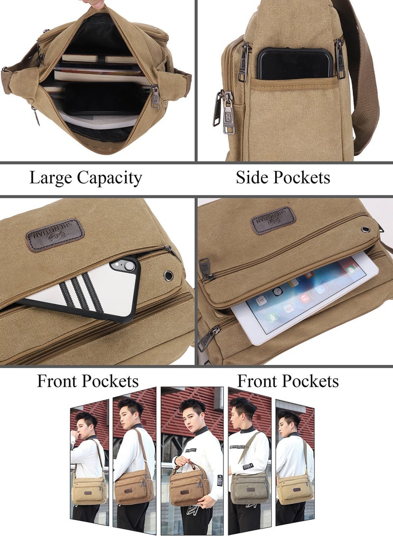 Qiccijoo Qiccijoo Canvas Messenger Bag Shoulder Bag Crossbody Bag for Men or Women Carry Bag Sling Bag Travel Bag for Business Office School Satchel Bags Purse(Blue)  - Image 4