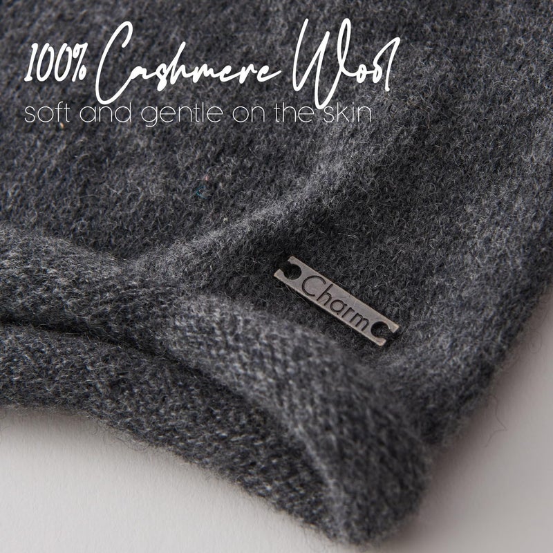 Charm 100% Cashmere Womens Tobaggon Hat - Mens Slouchy Knit Slouch Beanie for Men Beanie Hat Knitted Wool Cap All Season Gray - Image 3