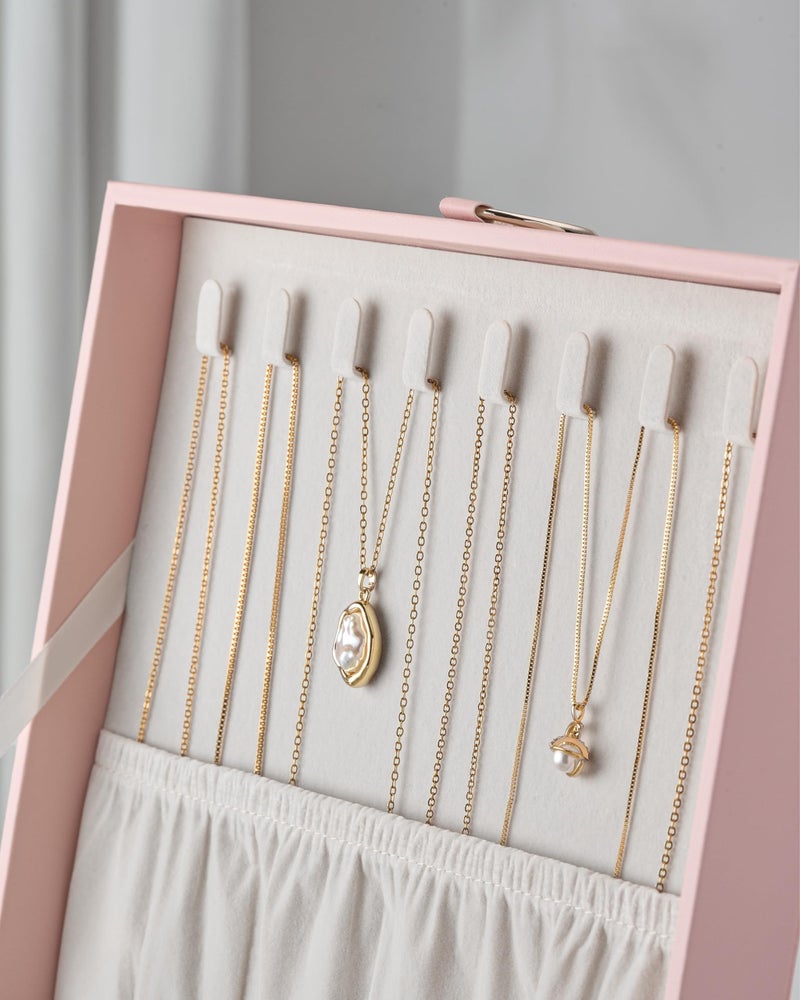 pickpiff 2 Layer Jewelry Box Organizer for Women, Jewelry Organizer with Handle & Removable Tray, Necklace Holder Ring Earring Storage, Velvet Lined Jewelry Case for Home or Travel, Gift Ready, Pink - Image 3