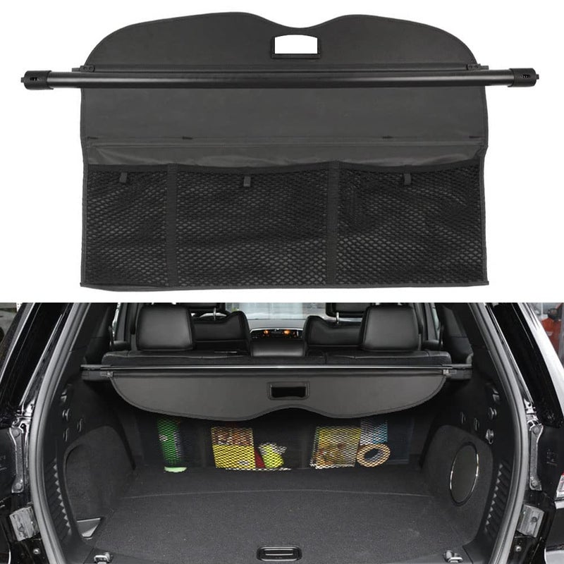 BOPARAUTO Cargo Cover for Jeep Grand Cherokee Accessories With Mesh Organizer 20112020 2021 Rear Trunk Shade CoverNot fit for 2021 Winter2022 for grand Cherokee L