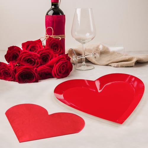 DYLIVeS Valentine's Day Party Decorations, Disposable 9" Paper Plates and 3 Ply Napkins Heart Shaped Love for Wedding Engagement Valentine's Day, Bridal Shower, Mother's Day, Birthday Party, 50 Count / Red - Image 3