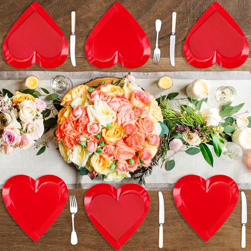 DYLIVeS Valentine's Day Party Decorations, Disposable 9" Paper Plates and 3 Ply Napkins Heart Shaped Love for Wedding Engagement Valentine's Day, Bridal Shower, Mother's Day, Birthday Party, 50 Count / Red - Image 4